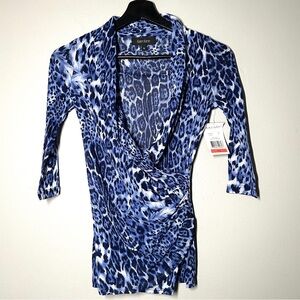 NWT Karen Kane Vibrant Blue Animal Print Blouse